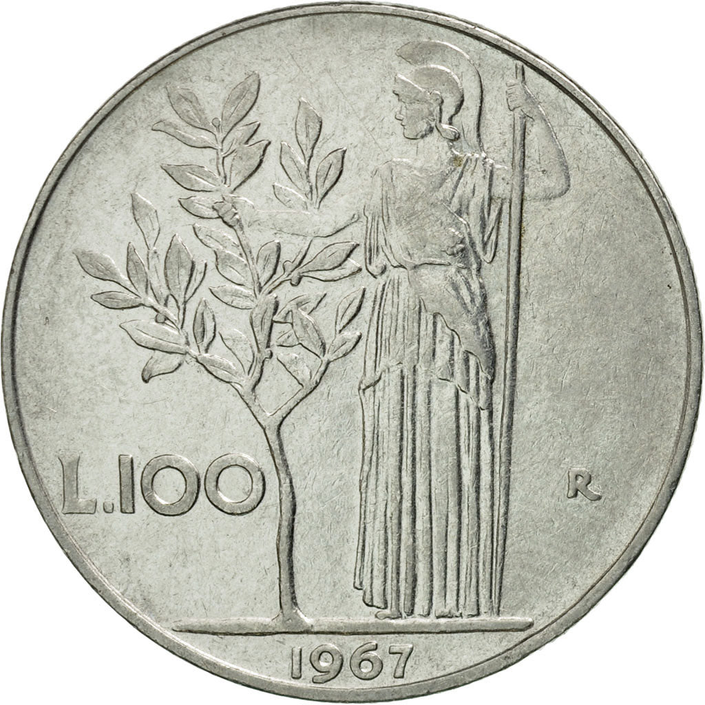 Moneta, Włochy, 100 Lire, 1967, Rome, EF(40-45), Stal nierdzewna, KM:96.1