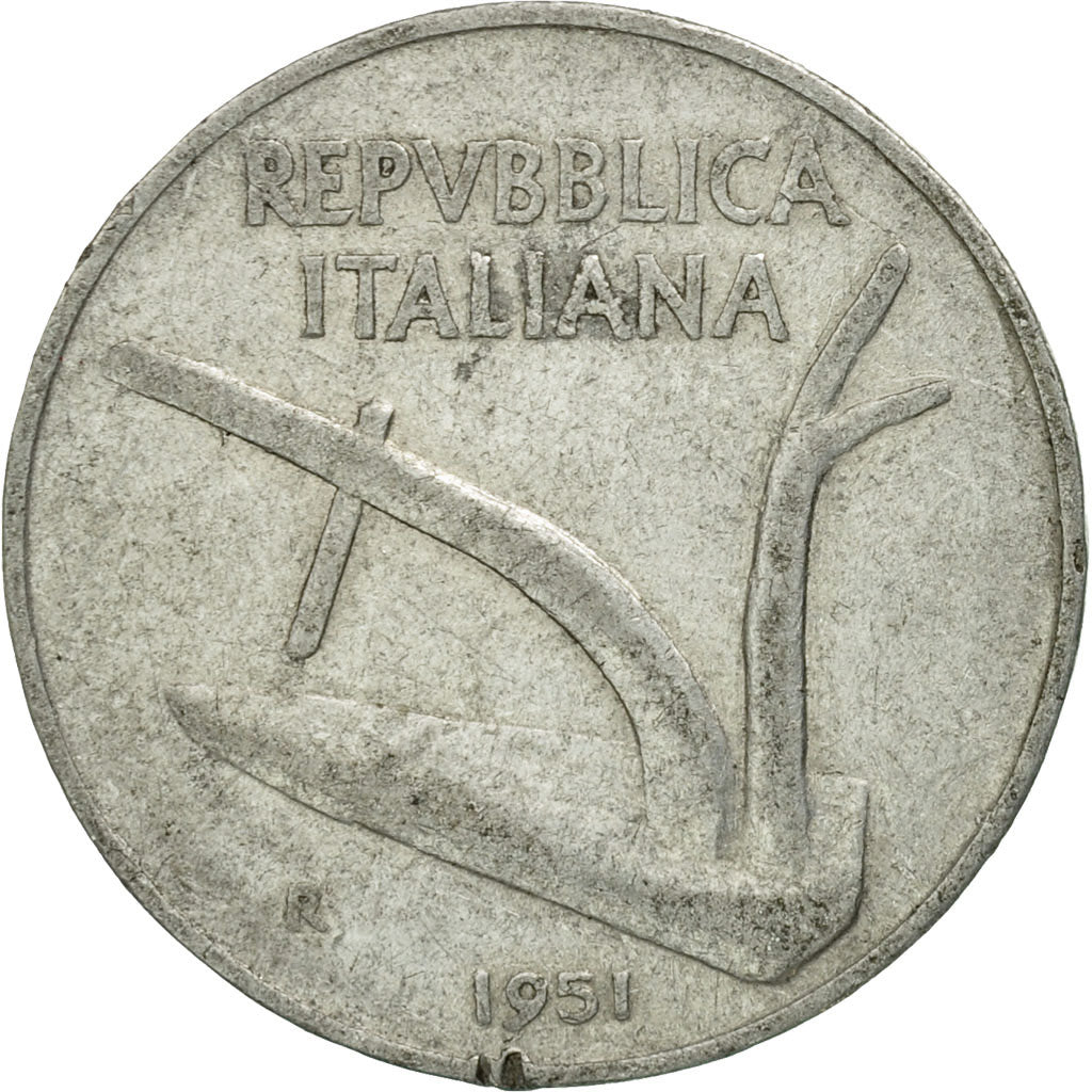 Coin, Italy, 10 Lire, 1951, Rome, F(12-15), Aluminum, KM:93