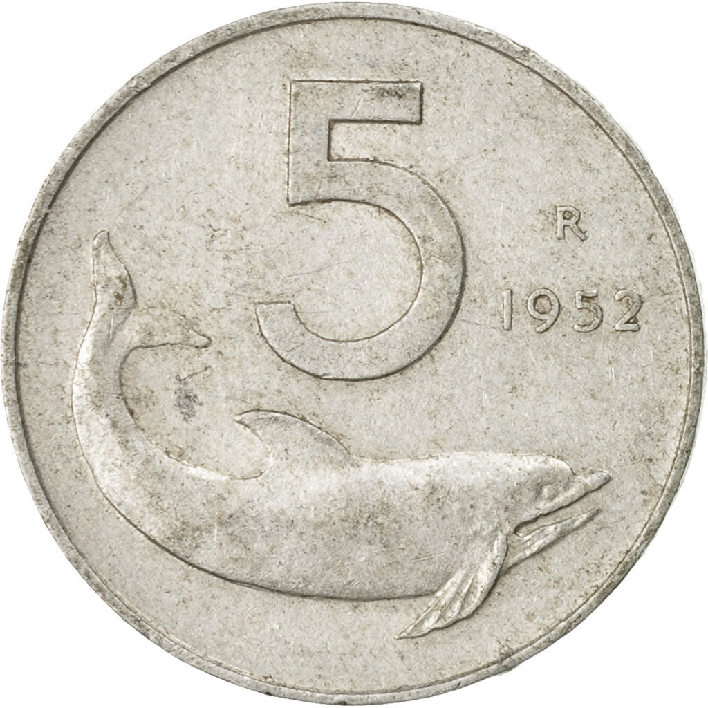 Coin, Italy, 5 Lire, 1952, Rome, AU(55-58), Aluminum, KM:92