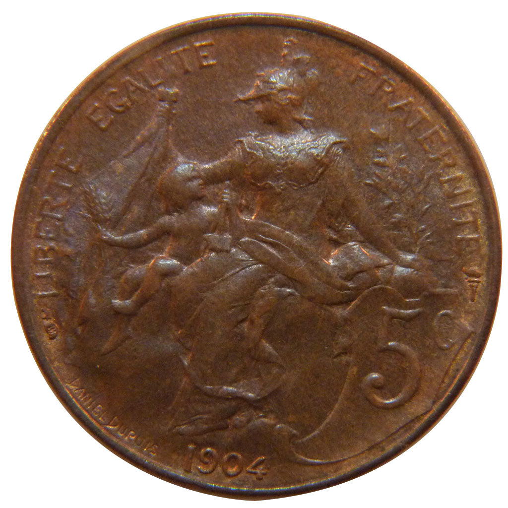 Münze, Frankreich, Dupuis, 5 Centimes, 1904, Paris, VZ+, Bronze, Gadoury:165