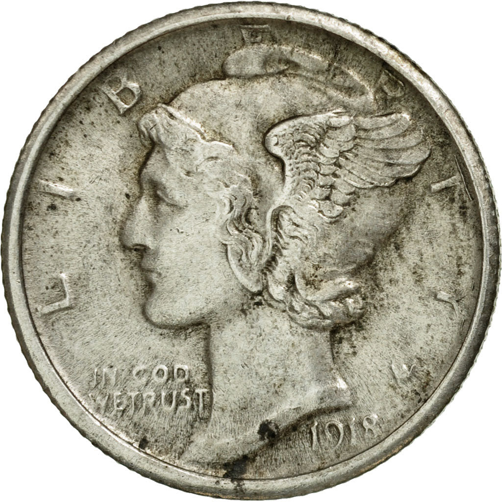 Coin, United States, Mercury Dime, Dime, 1918, U.S. Mint, Philadelphia