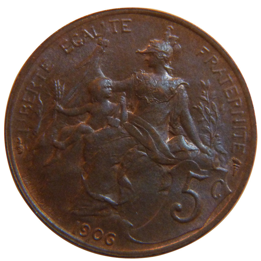FRANCE, Dupuis, 5 Centimes, 1906, Paris, KM #842, MS(60-62), Bronze, 25.1,...