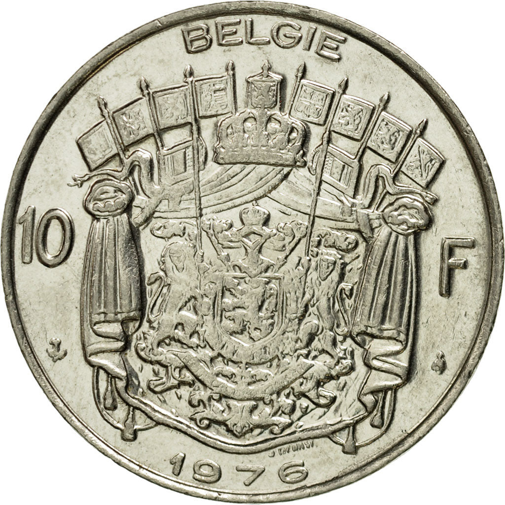 Moneta, Belgia, 10 Francs, 10 Frank, 1976, Brussels, AU(50-53), Nikiel, KM:156.1
