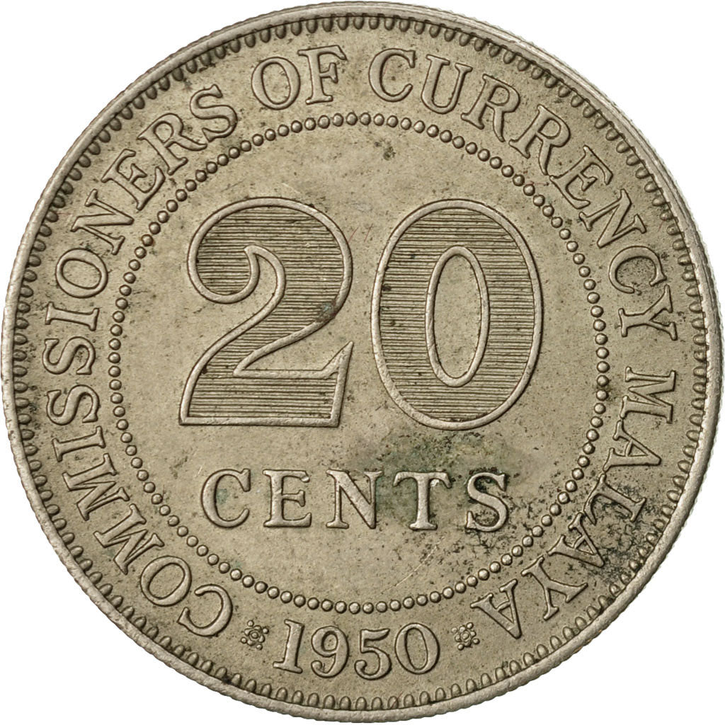 Coin, MALAYA, 20 Cents, 1950, VF(30-35), Copper-nickel, KM:9
