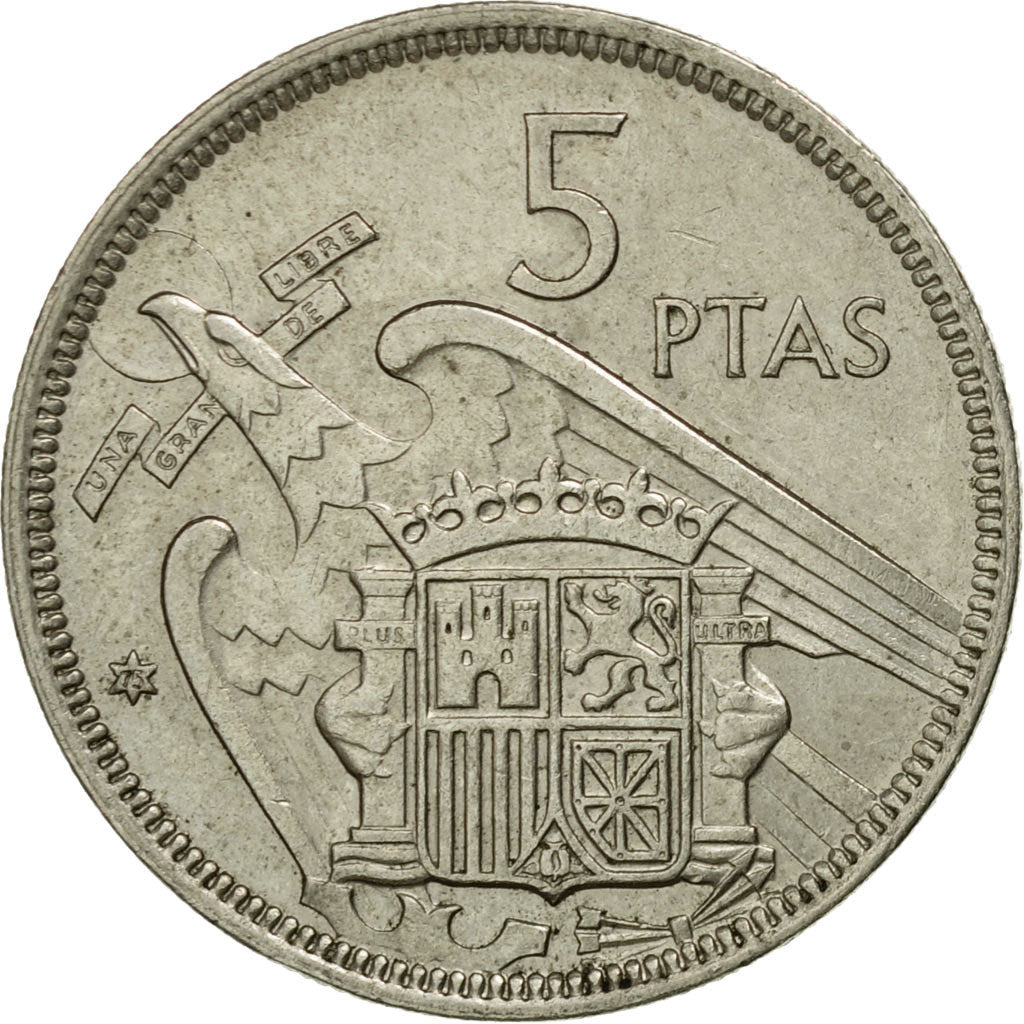 Moneta, Spagna, Caudillo and regent, 5 Pesetas, 1975, MB, Rame-nichel, KM:786
