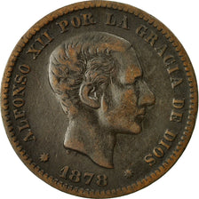 Coin, Spain, Alfonso XII, 5 Centimos, 1878, Madrid, AU(55-58), Bronze, KM:674