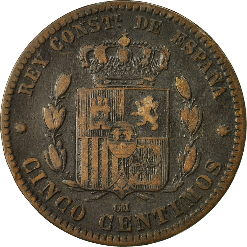 Moneta, Spagna, Alfonso XII, 5 Centimos, 1878, Madrid, SPL-, Bronzo, KM:674