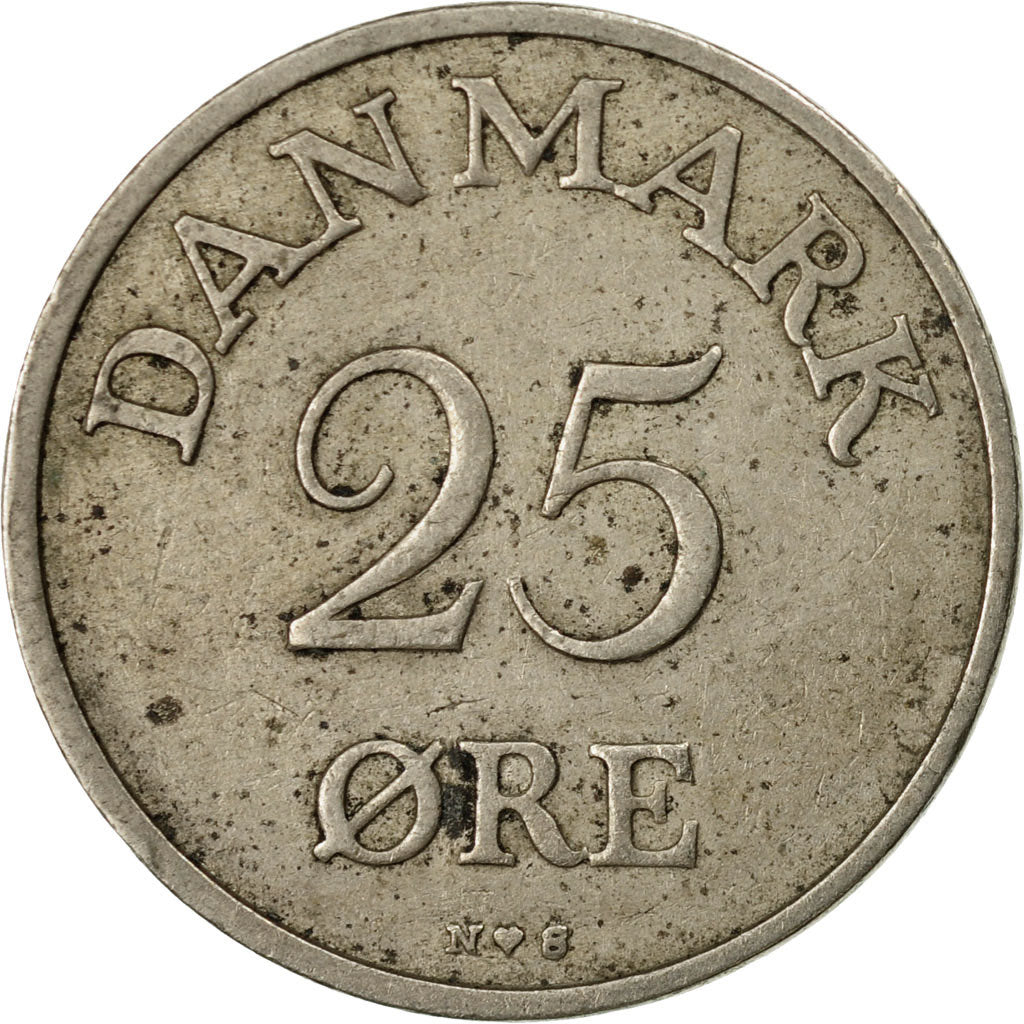 Coin, Denmark, Frederik IX, 25 Öre, 1954, Copenhagen, VF(30-35), Copper-nickel