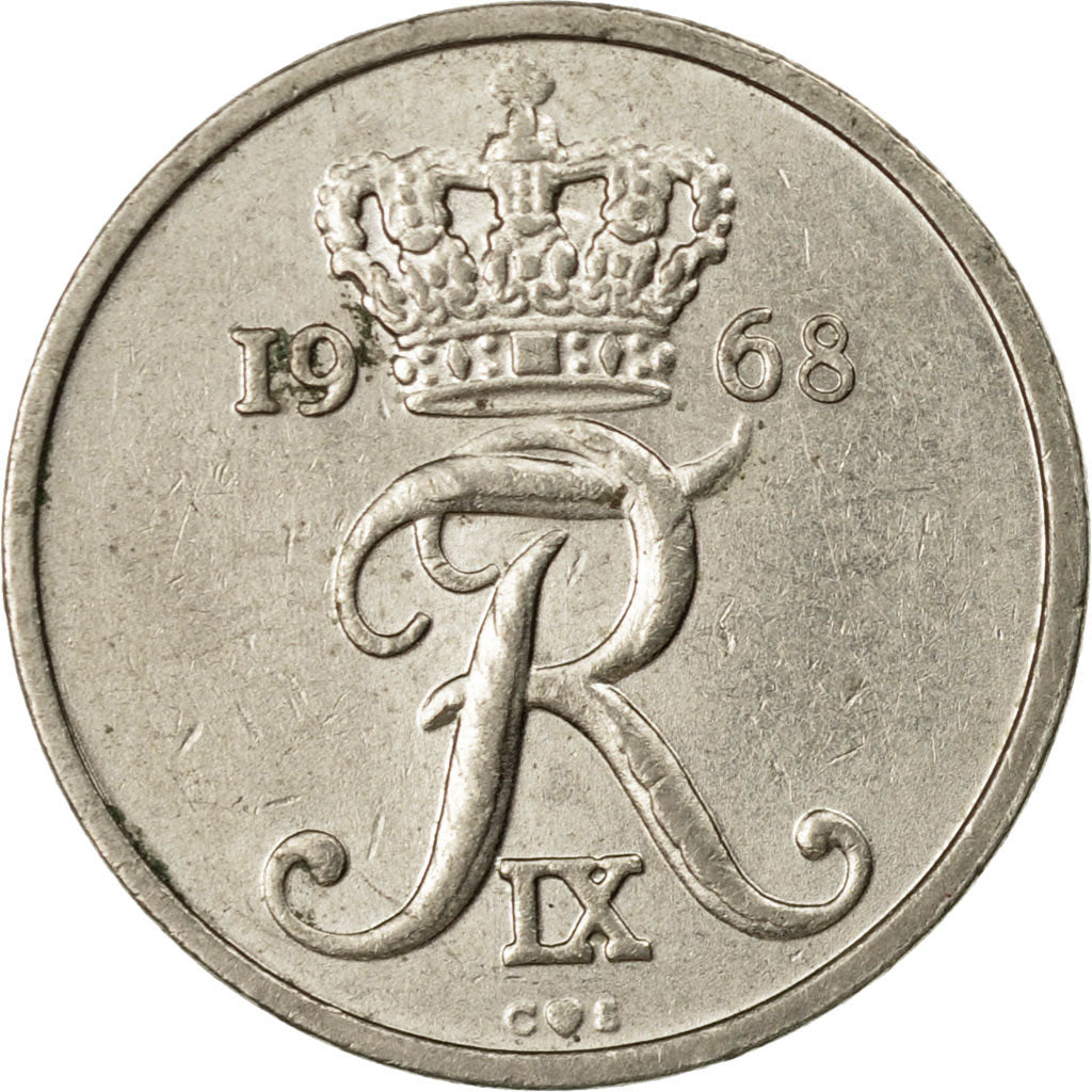 Coin, Denmark, Frederik IX, 10 Öre, 1968, Copenhagen, VF(30-35), Copper-nickel
