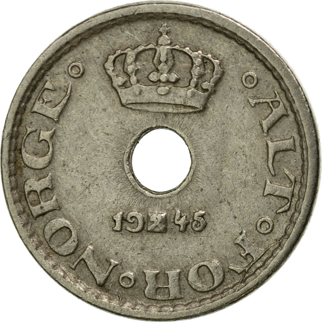 Moneda, Noruega, Haakon VII, 10 Öre, 1945, MBC, Cobre - níquel, KM:383