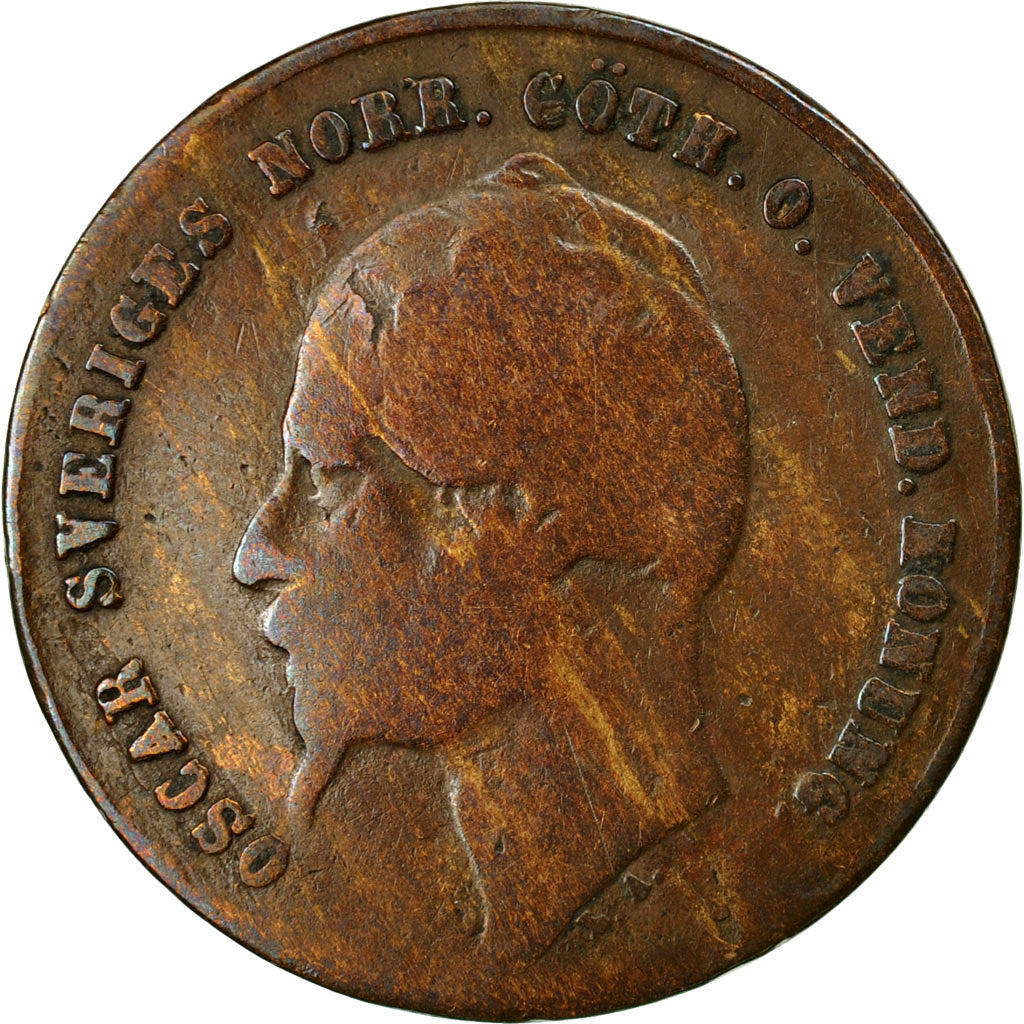 Coin, Sweden, Oscar I, 2 Öre, 1858, VF(20-25), Bronze, KM:688