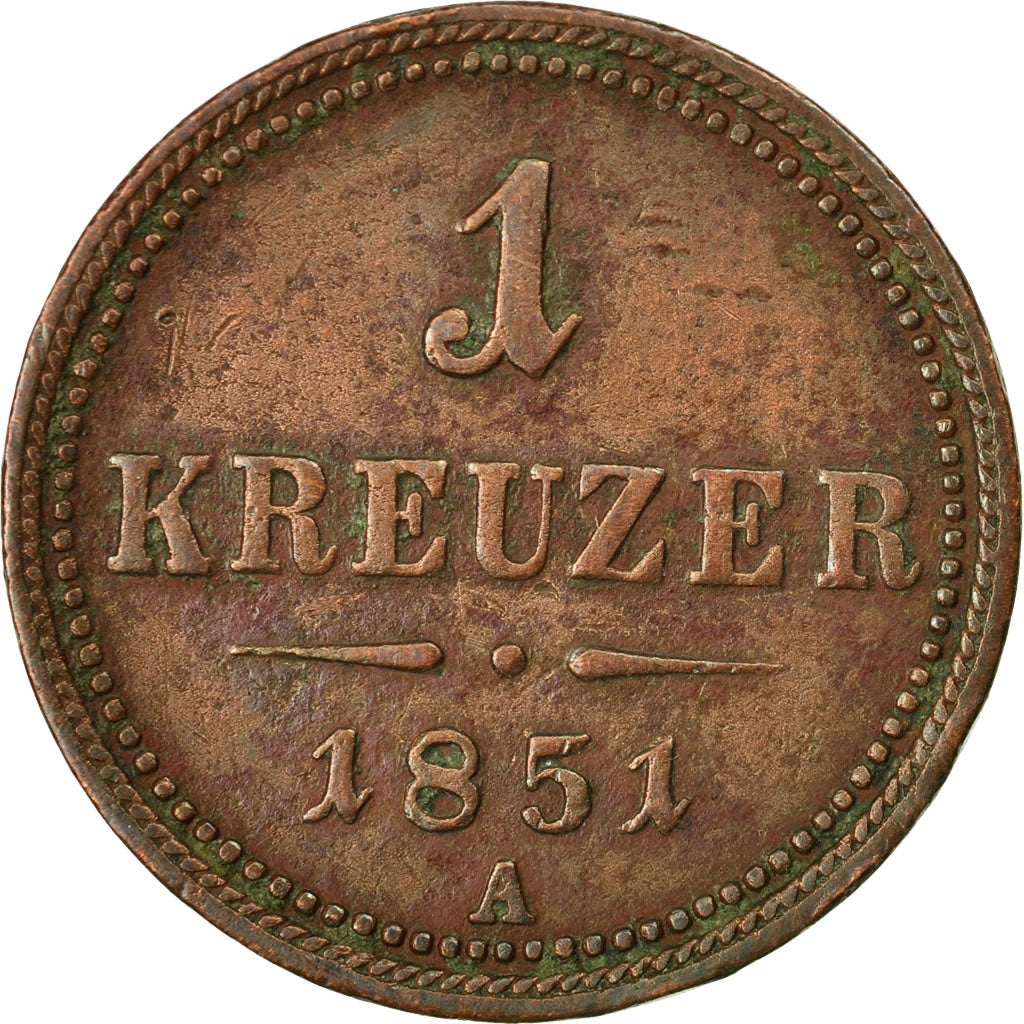 Coin, Austria, Franz Joseph I, Kreuzer, 1851, AU(55-58), Copper, KM:2185