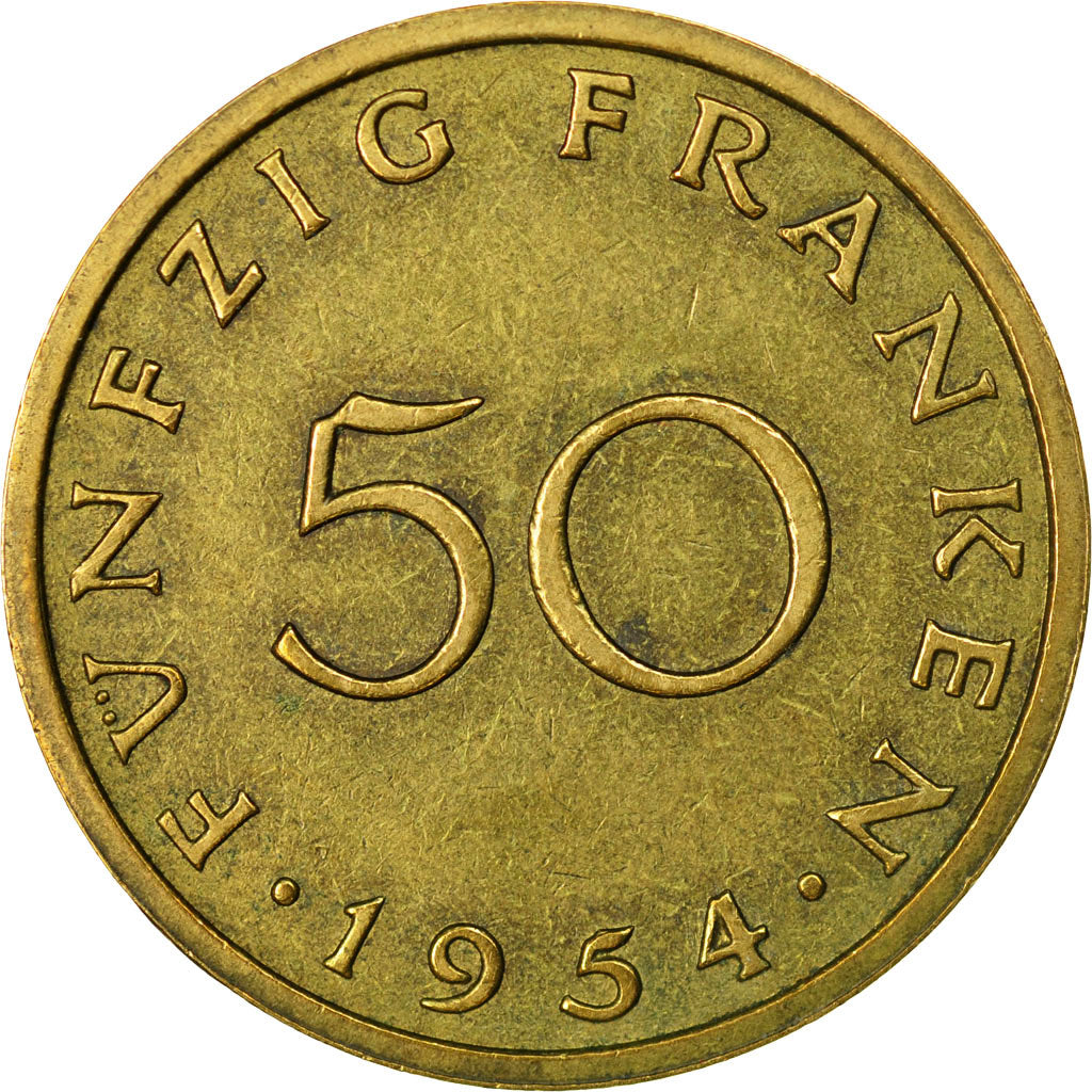 Monnaie, SAARLAND, 50 Franken, 1954, Paris, TTB, Aluminum-Bronze, KM:3