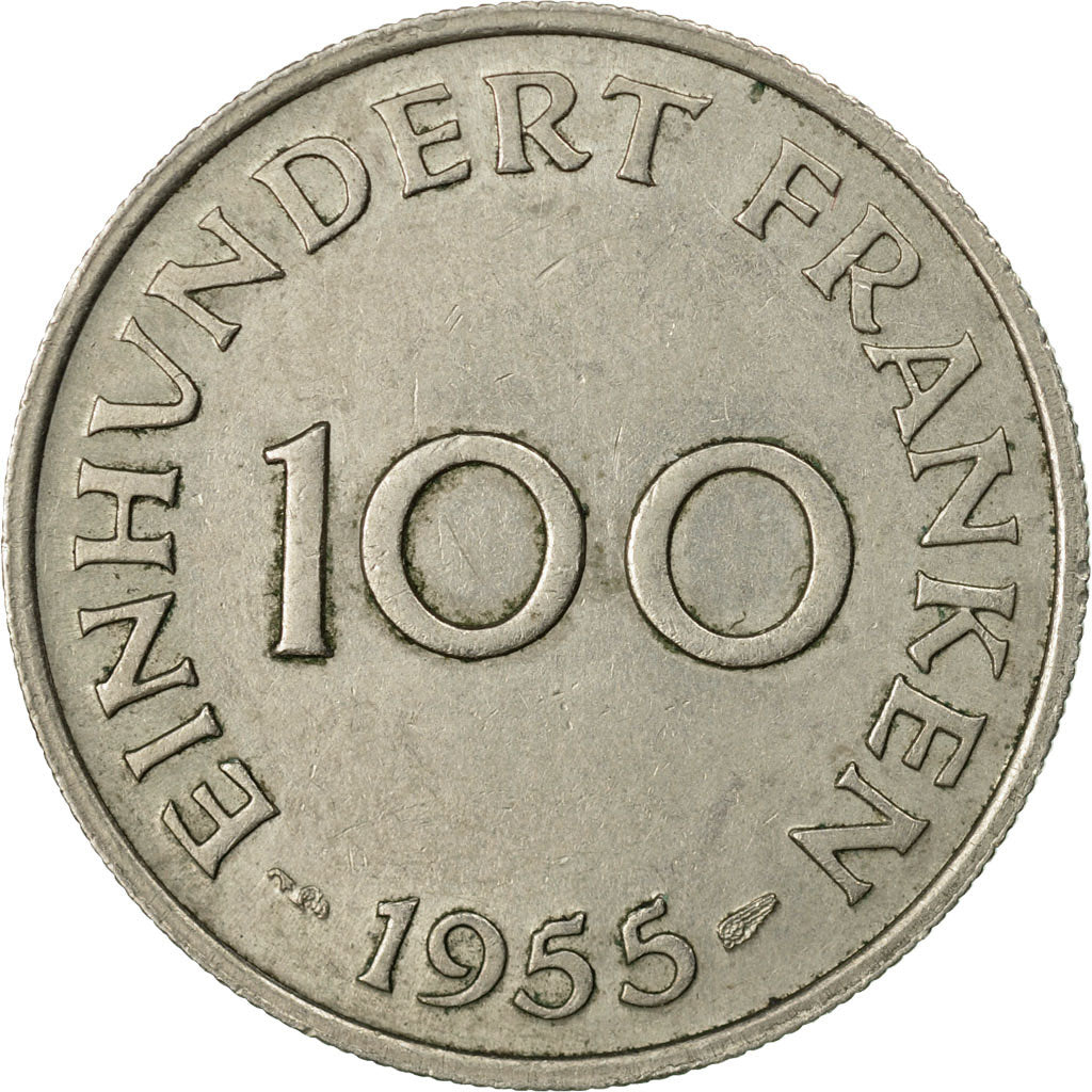 Coin, SAARLAND, 100 Franken, 1955, Paris, EF(40-45), Copper-nickel, KM:4