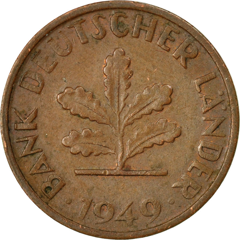 Moneta, GERMANIA - REPUBBLICA FEDERALE, Pfennig, 1949, Karlsruhe, MB+, Acciaio