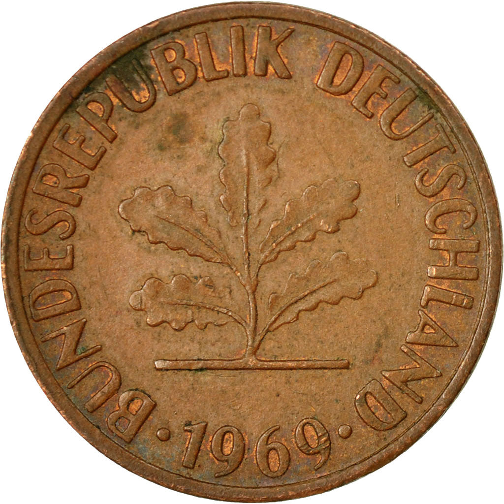 Coin, GERMANY - FEDERAL REPUBLIC, Pfennig, 1969, Stuttgart, VF(30-35), Copper