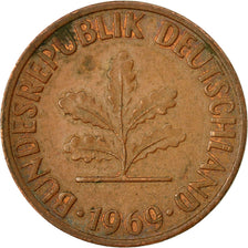 Coin, GERMANY - FEDERAL REPUBLIC, Pfennig, 1969, Stuttgart, VF(30-35), Copper