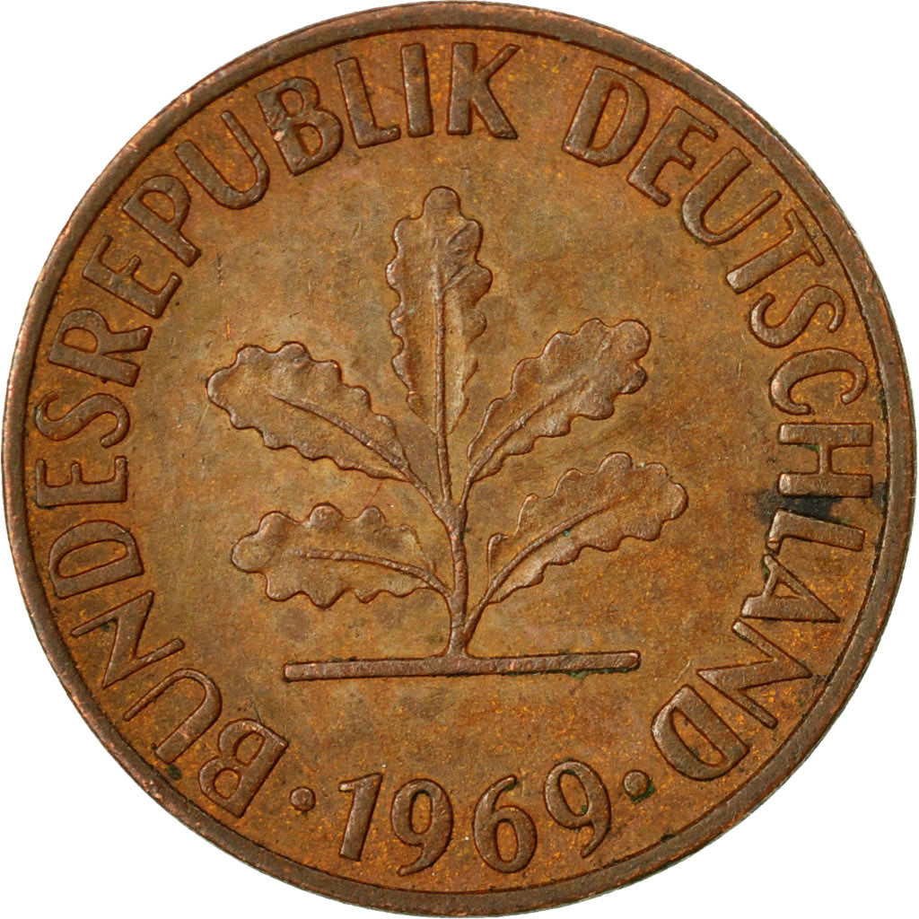 Moneta, GERMANIA - REPUBBLICA FEDERALE, Pfennig, 1969, Hambourg, MB+, Acciaio