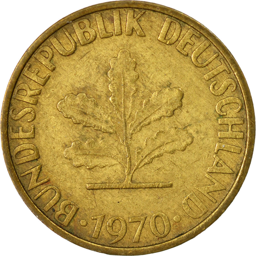 Coin, GERMANY - FEDERAL REPUBLIC, 5 Pfennig, 1970, Stuttgart, VF(30-35), Brass