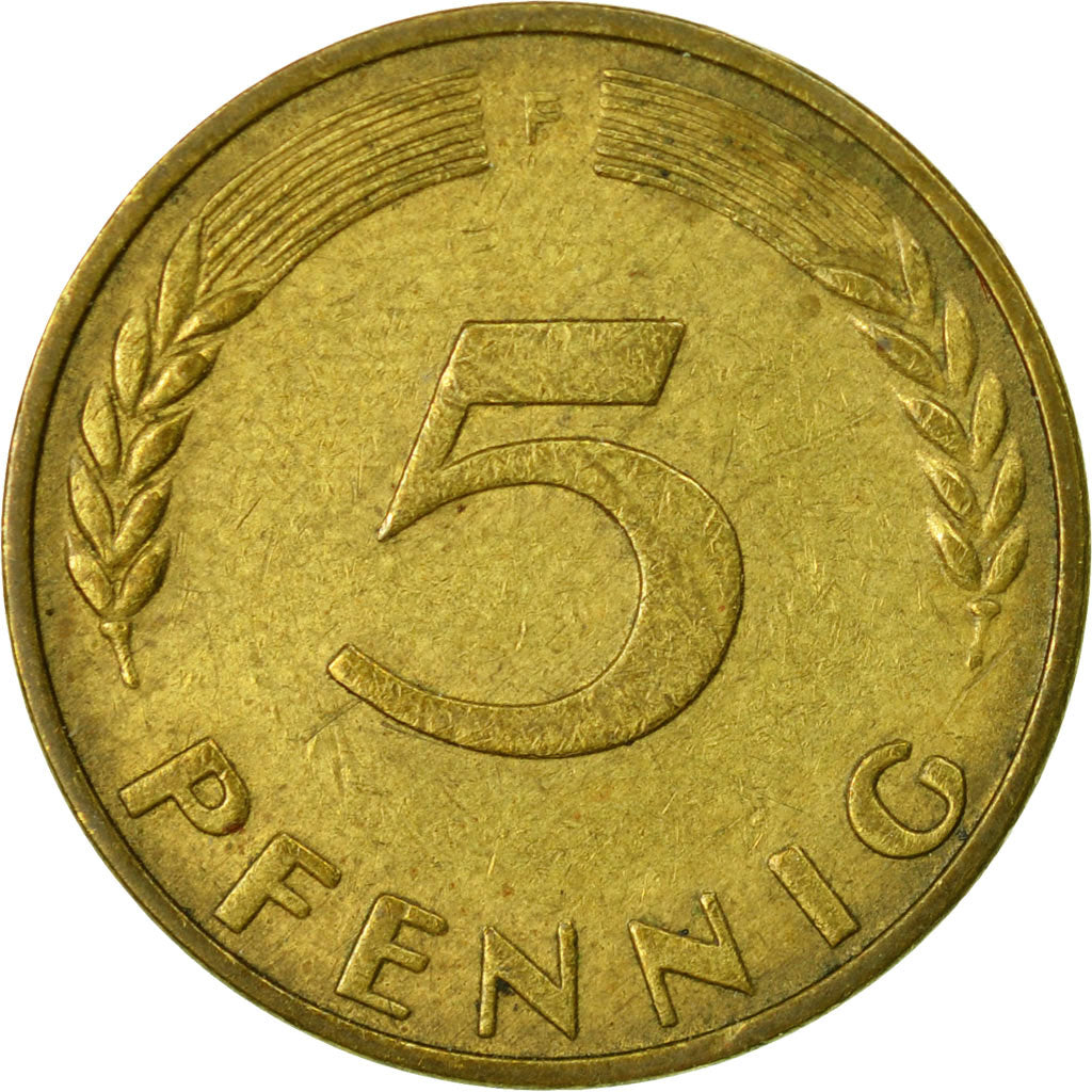 Coin, GERMANY - FEDERAL REPUBLIC, 5 Pfennig, 1970, Stuttgart, VF(30-35), Brass