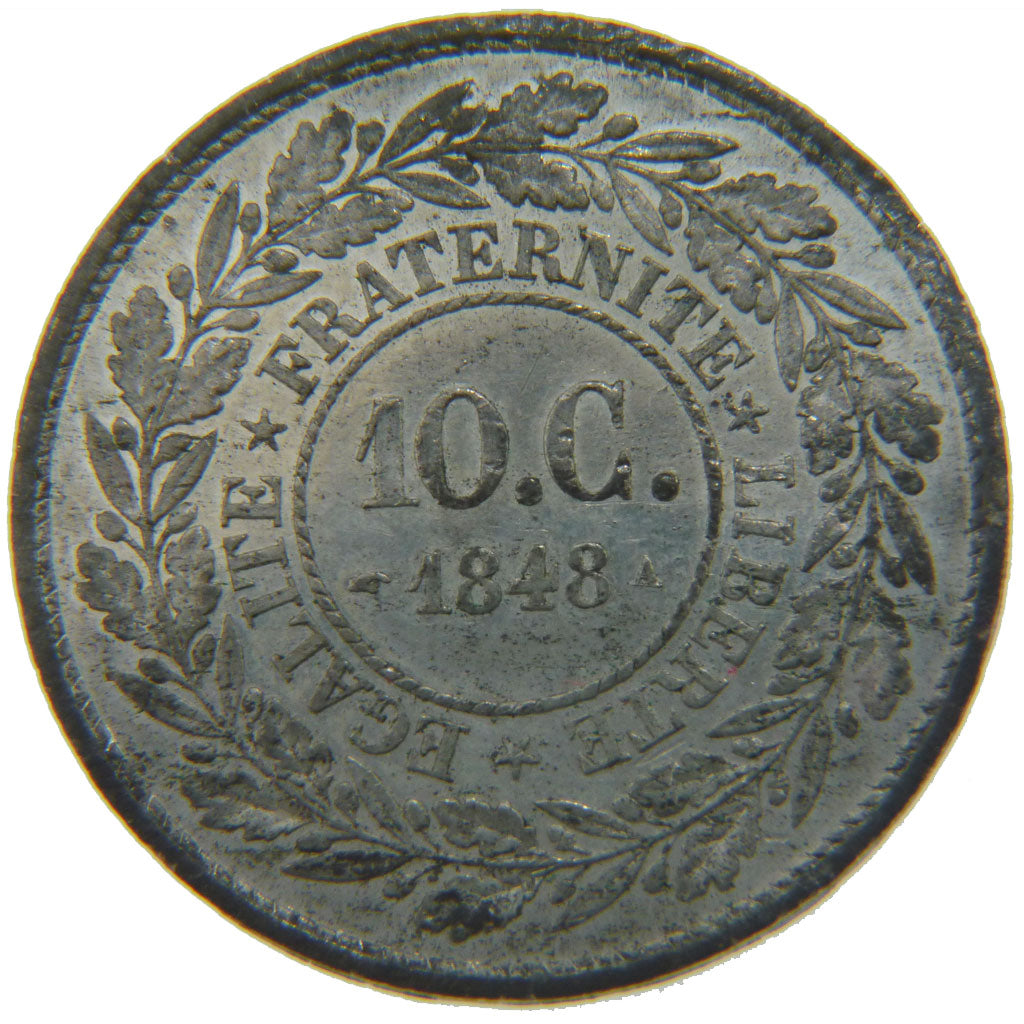 FRANCE, 10 Centimes, 1848, EF(40-45), Pewter, Gadoury #218, 8.00