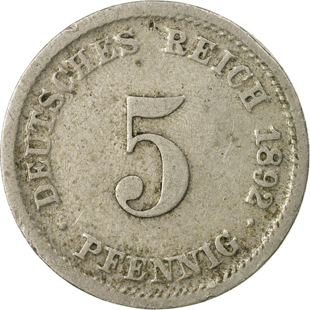 Monnaie, GERMANY - EMPIRE, Wilhelm II, 5 Pfennig, 1892, Munich, TB
