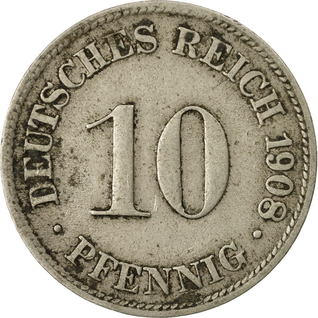 Coin, GERMANY - EMPIRE, Wilhelm II, 10 Pfennig, 1908, Munich, EF(40-45)