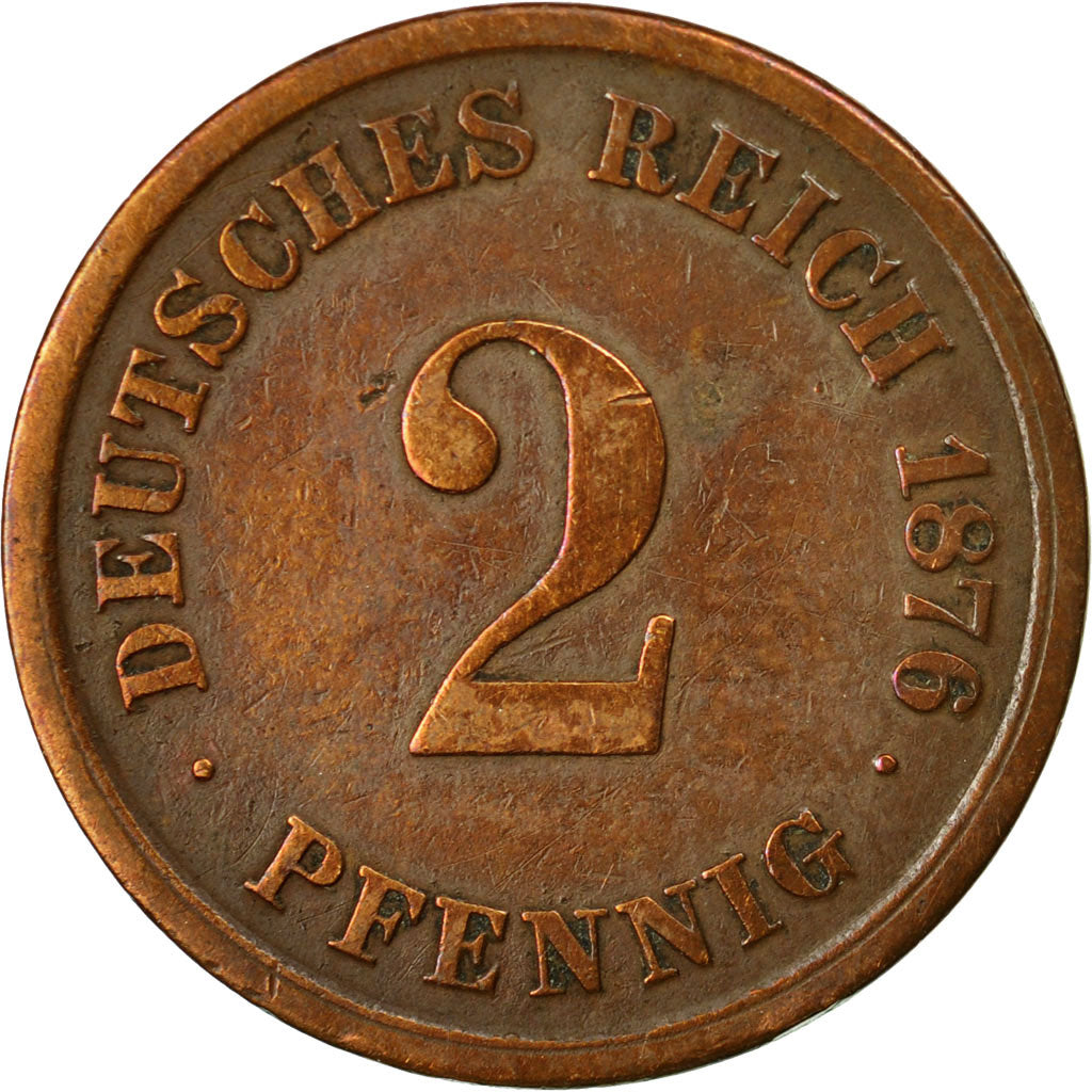 Coin, GERMANY - EMPIRE, Wilhelm I, 2 Pfennig, 1876, Munich, AU(50-53), Copper