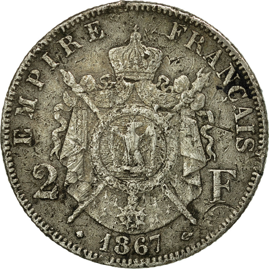 Coin, France, Napoleon III, Napoléon III, 2 Francs, 1867, Strasbourg