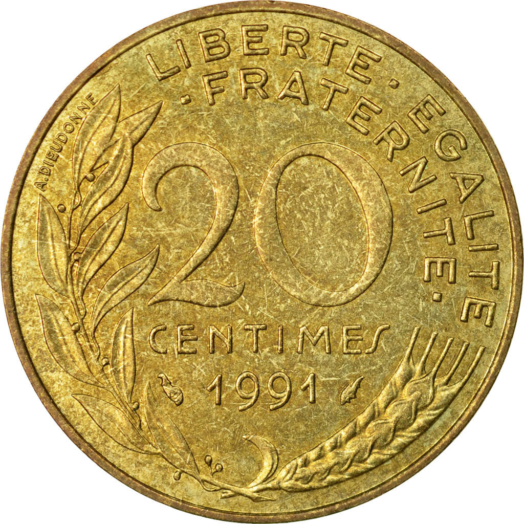 Monnaie, France, Marianne, 20 Centimes, 1991, Paris, TB+, Aluminum-Bronze