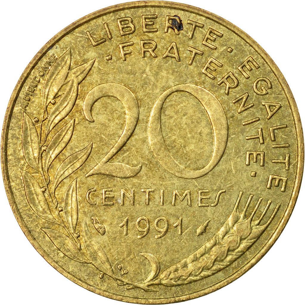 Monnaie, France, Marianne, 20 Centimes, 1991, Paris, TB+, Aluminum-Bronze
