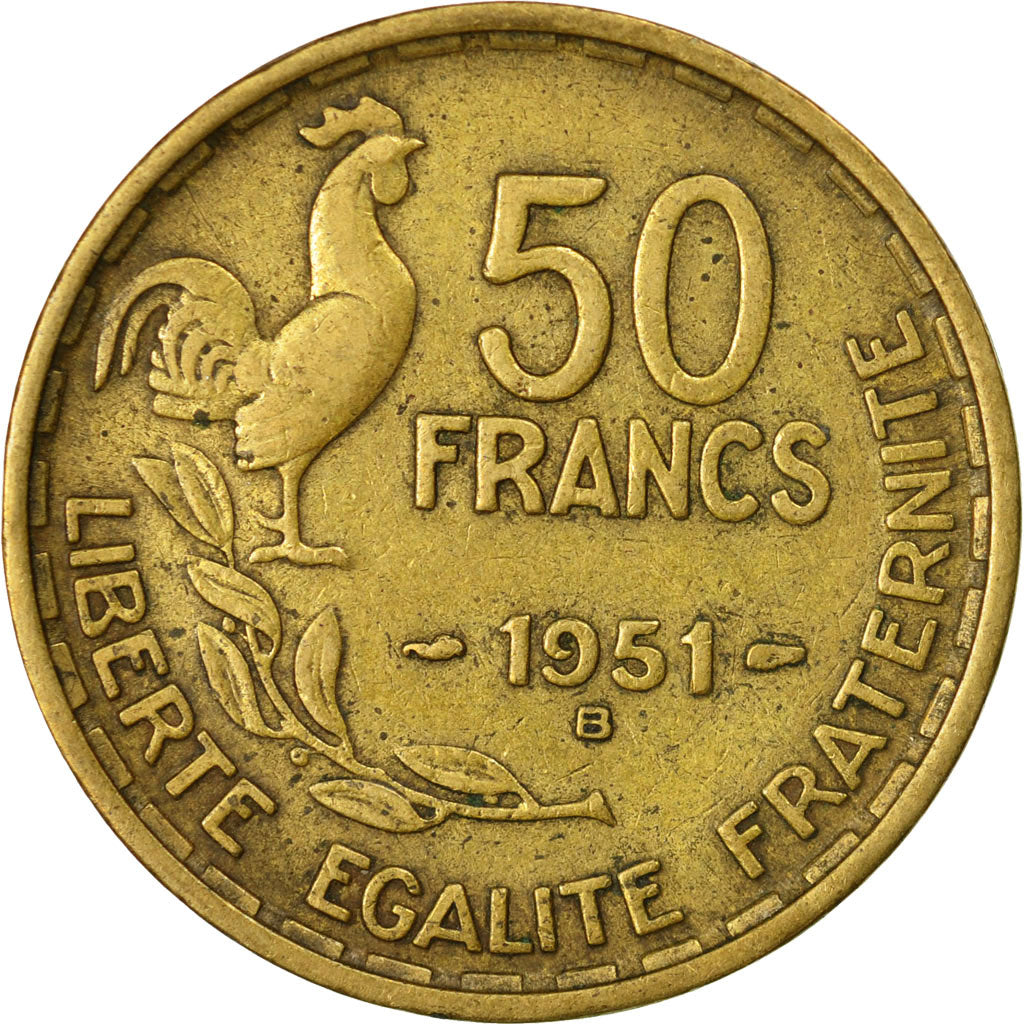 Coin, France, Guiraud, 50 Francs, 1951, Beaumont - Le Roger, EF(40-45)