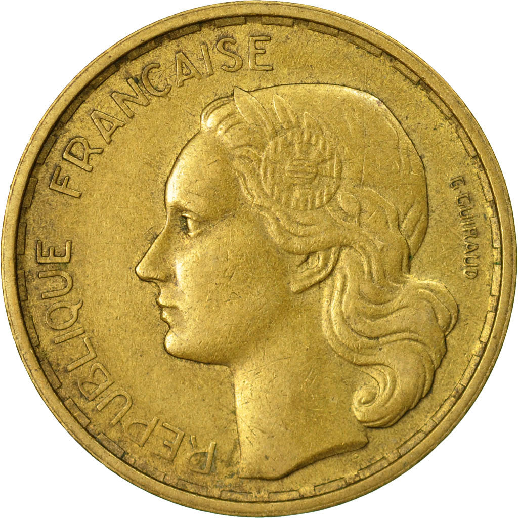 Moneda, Francia, Guiraud, 20 Francs, 1950, Beaumont - Le Roger, BC+, Aluminio -