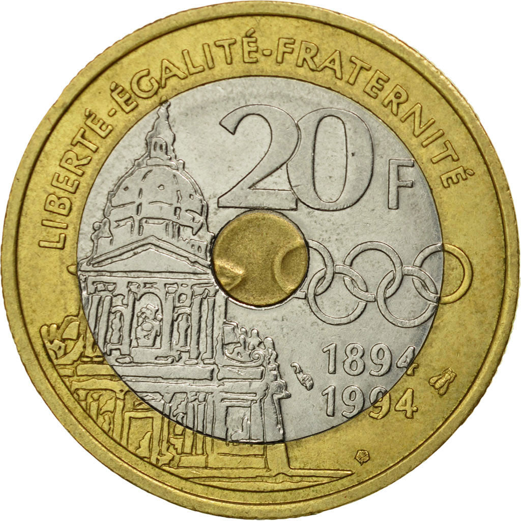 Coin, France, Pierre de Coubertin, 20 Francs, 1994, Paris, VF(30-35)