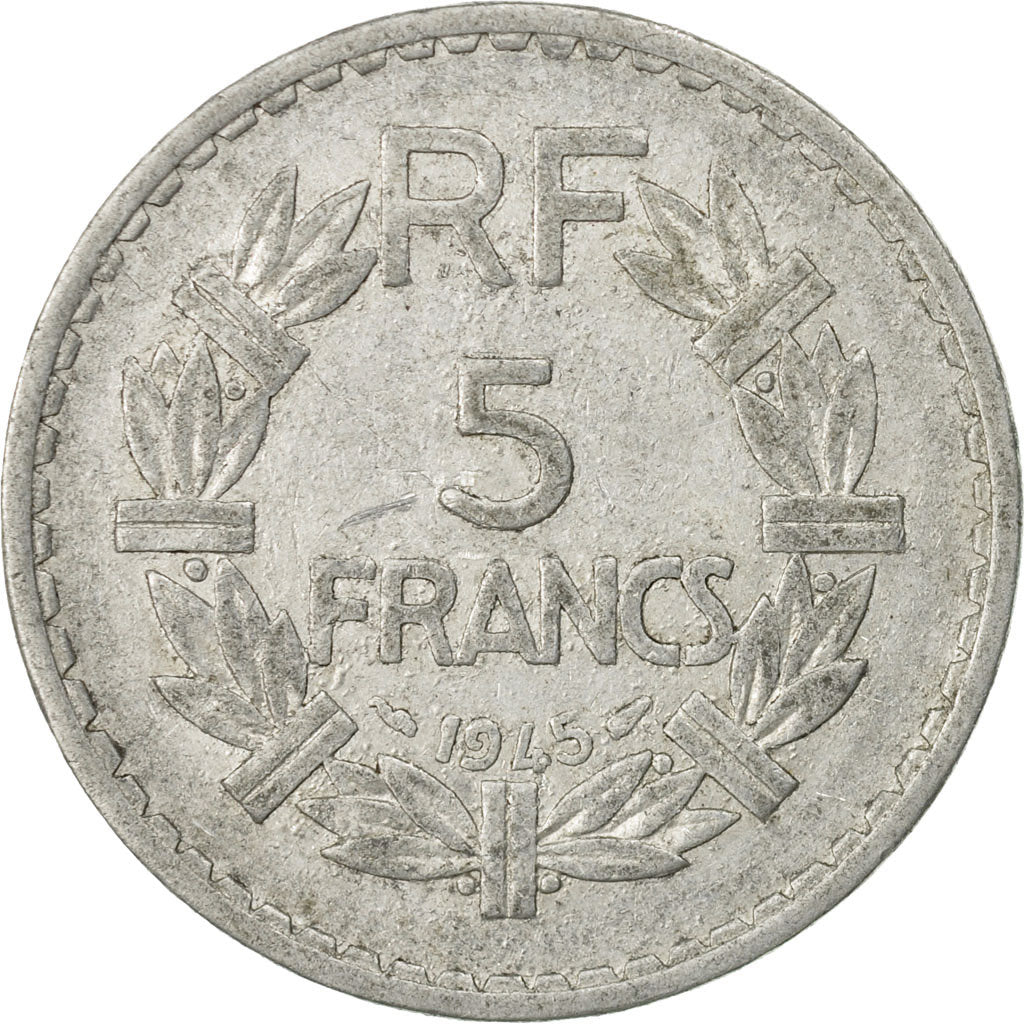 Moneda, Francia, Lavrillier, 5 Francs, 1945, Paris, BC, Aluminio, KM:888b.1, Le