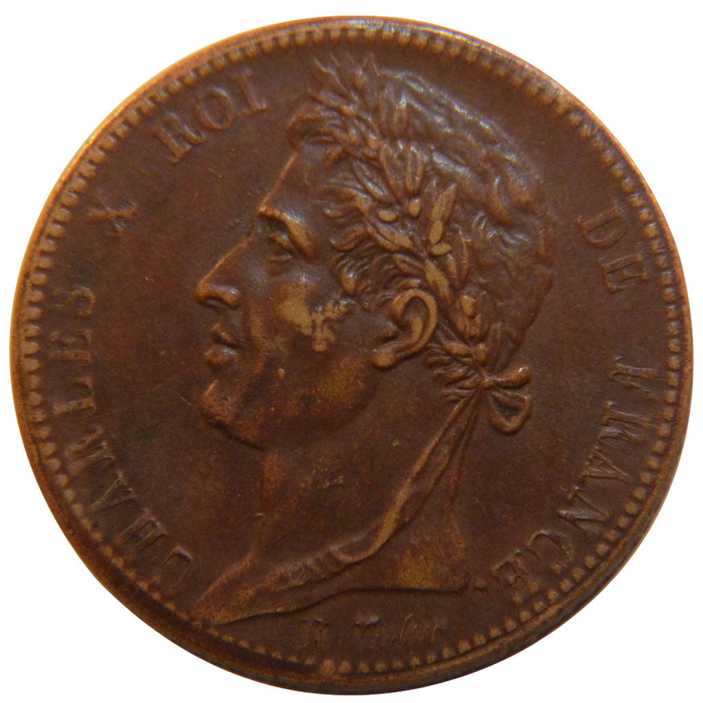 Coin, FRENCH COLONIES, Charles X, 10 Centimes, 1827, La Rochelle, AU(50-53)
