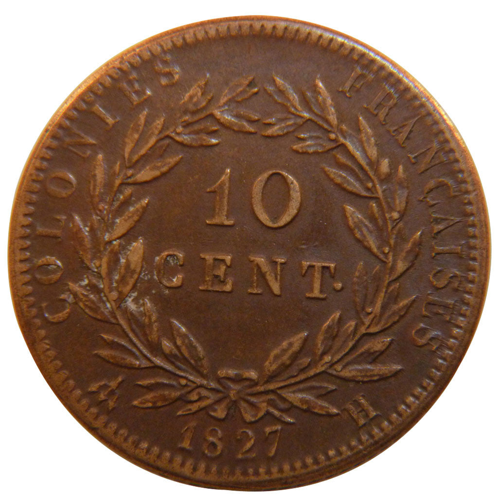 Coin, FRENCH COLONIES, Charles X, 10 Centimes, 1827, La Rochelle, AU(50-53)