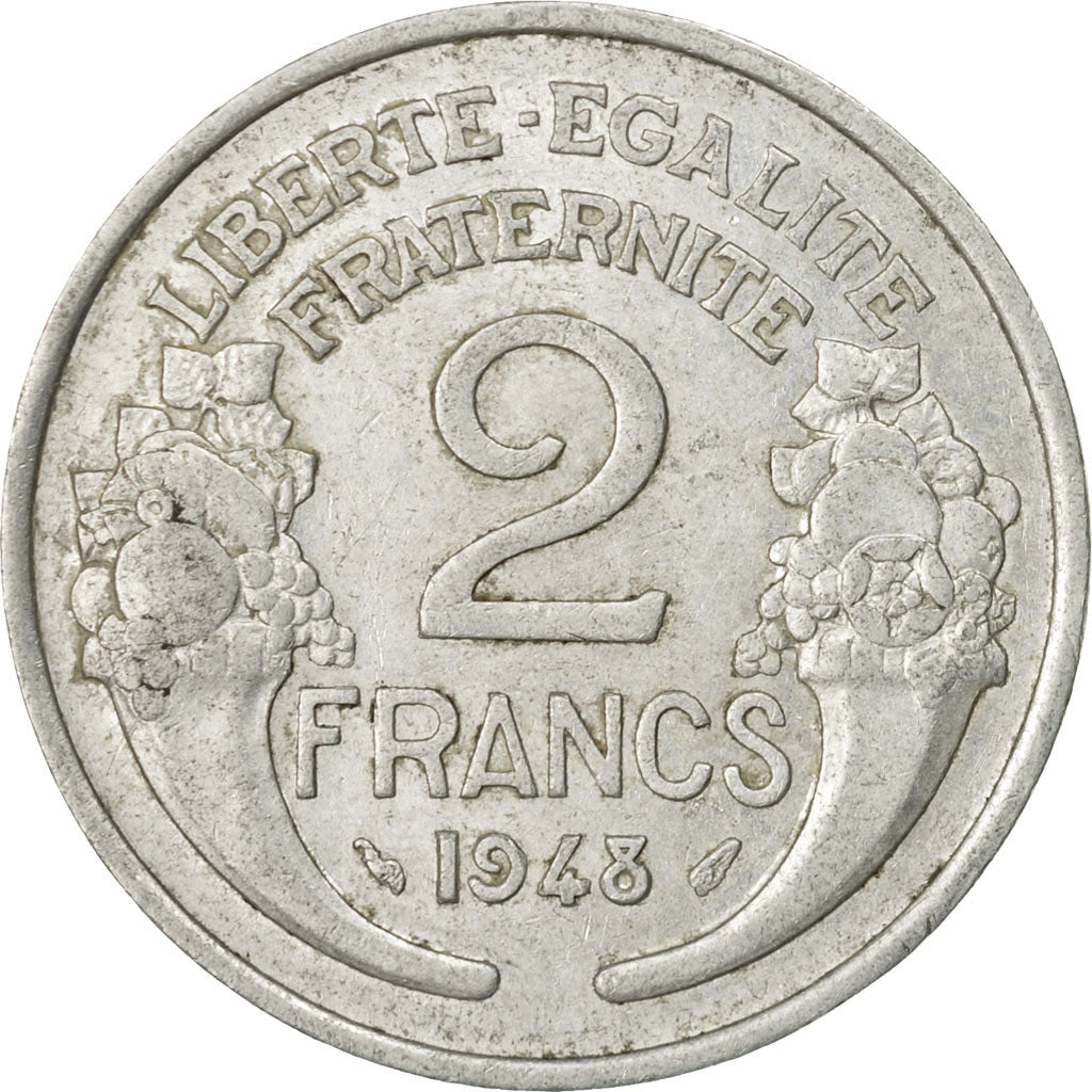 Münze, Frankreich, Morlon, 2 Francs, 1948, Paris, S+, Aluminium, KM:886a.1, Le