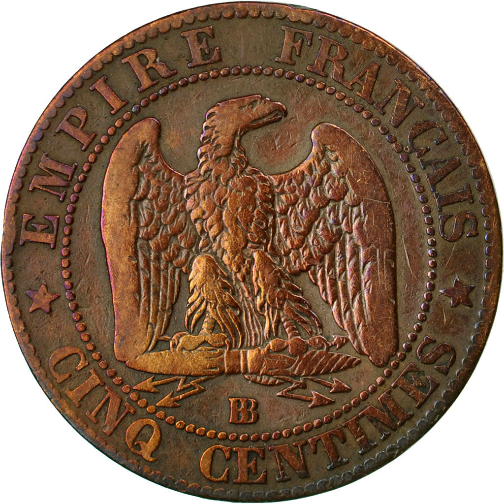 Moneda, Francia, Napoleon III, Napoléon III, 5 Centimes, 1856, Strasbourg, BC+