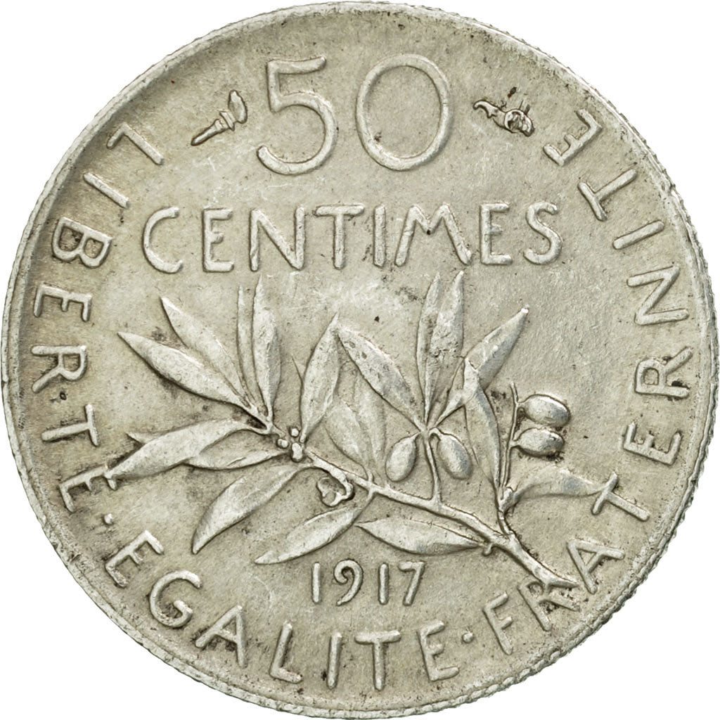 Coin, France, Semeuse, 50 Centimes, 1917, Paris, EF(40-45), Silver, KM:854, Le