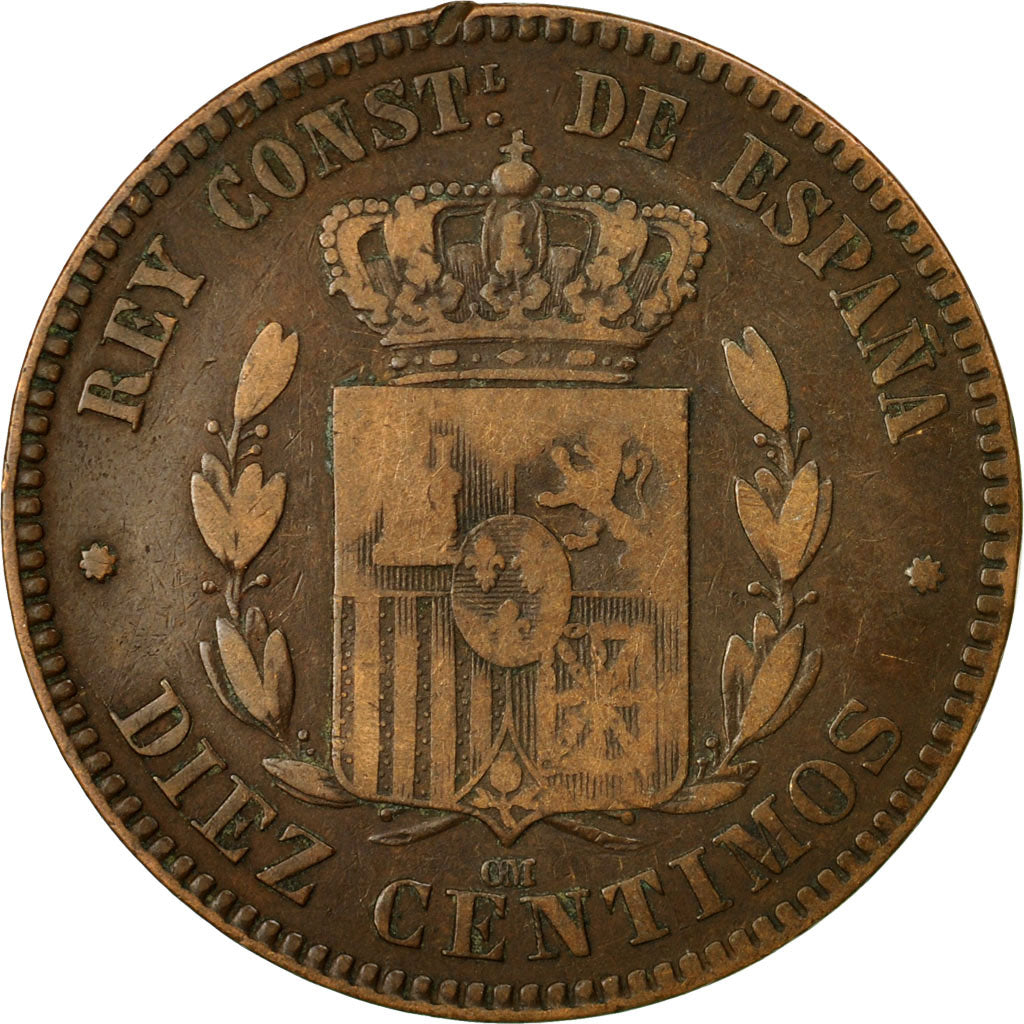 Moneta, Spagna, Alfonso XII, 10 Centimos, 1878, Madrid, BB, Bronzo, KM:675