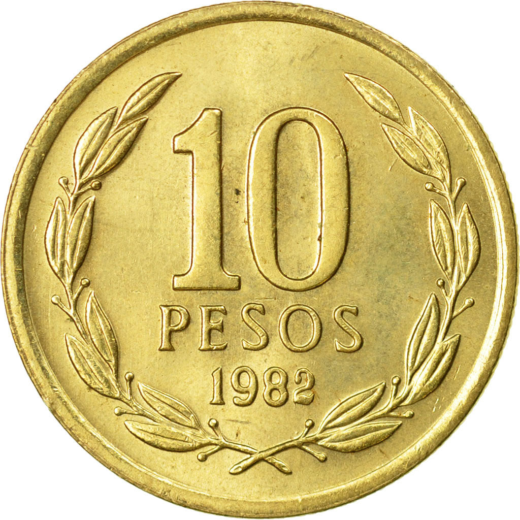Coin, Chile, 10 Pesos, 1982, Santiago, AU(55-58), Aluminum-Bronze, KM:218.1