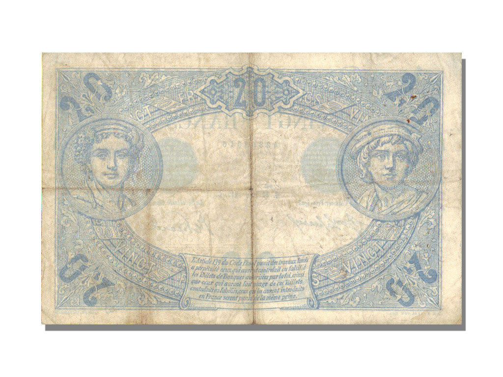 Banknote, France, 20 Francs, 20 F 1905-1913 ''Bleu'', 1912, 1912-04-30