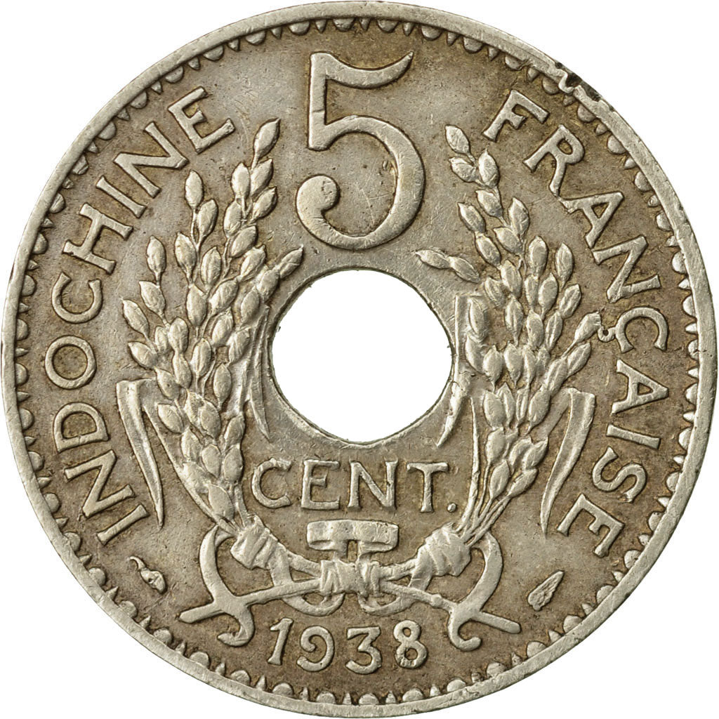 Coin, FRENCH INDO-CHINA, 5 Cents, 1938, Paris, EF(40-45), Nickel-brass, KM:18.1a