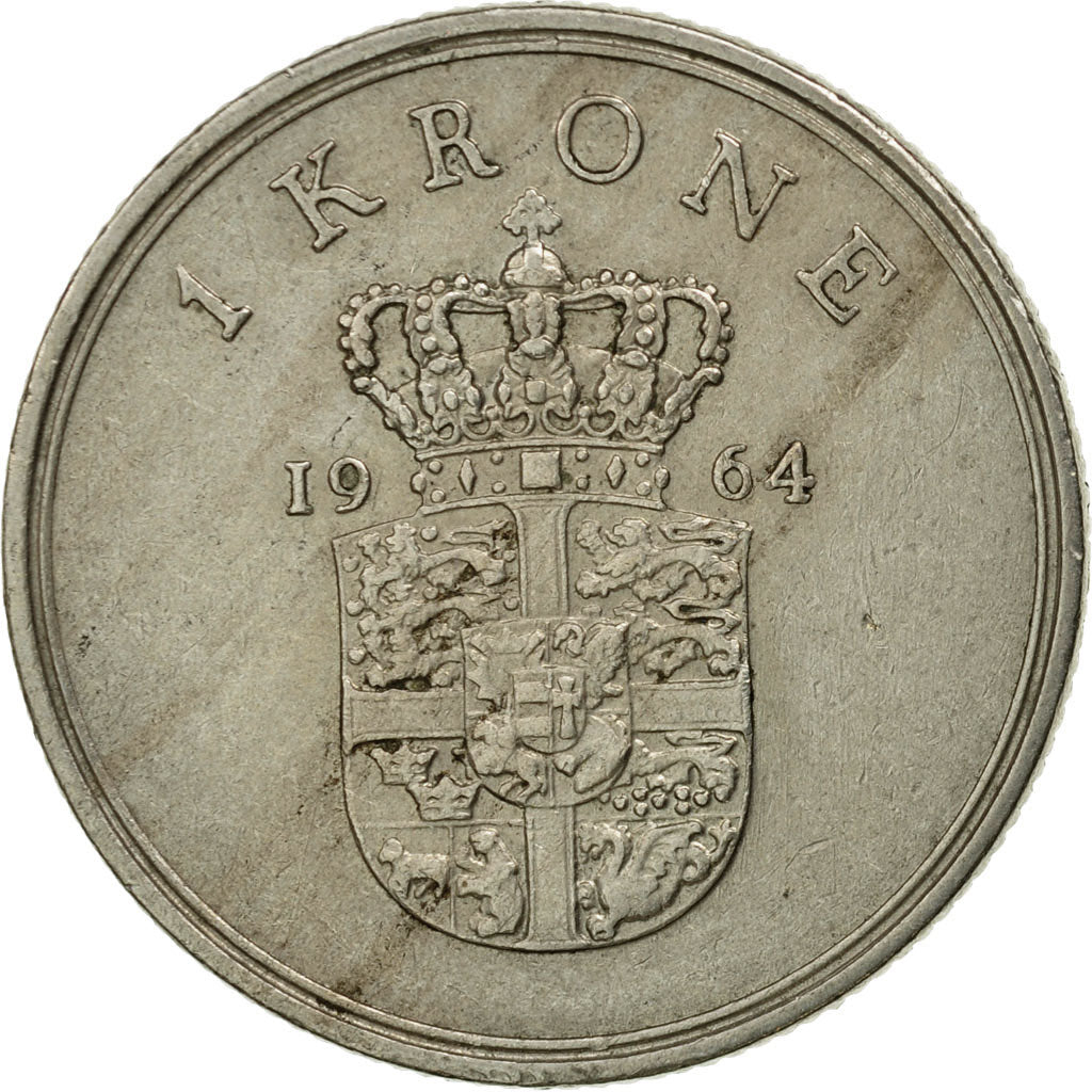 Coin, Denmark, Frederik IX, Krone, 1964, Copenhagen, VF(30-35), Copper-nickel