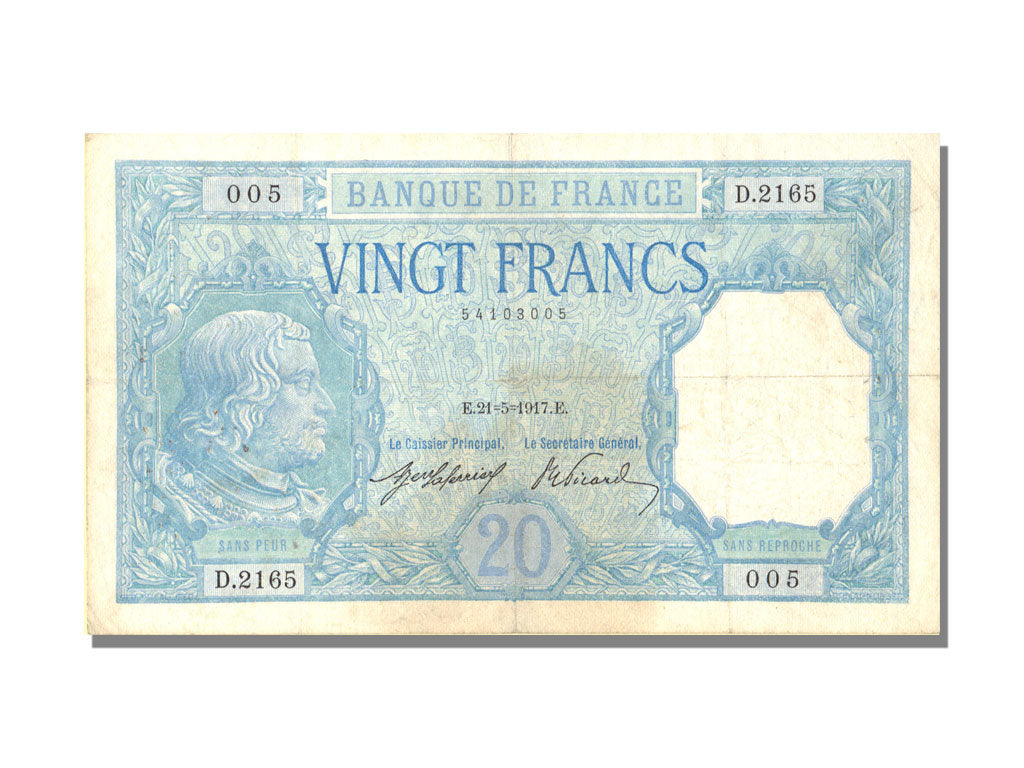 Billete, Francia, 20 Francs, 20 F 1916-1919 ''Bayard'', 1917, 1917-05-21, BC+