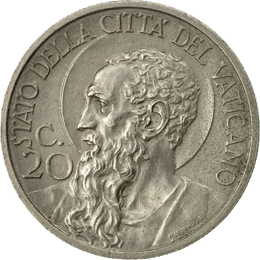 Munten, Vaticaanstad, Pius XI, 20 Centesimi, 1930, Roma, ZF+, Nickel, KM:3