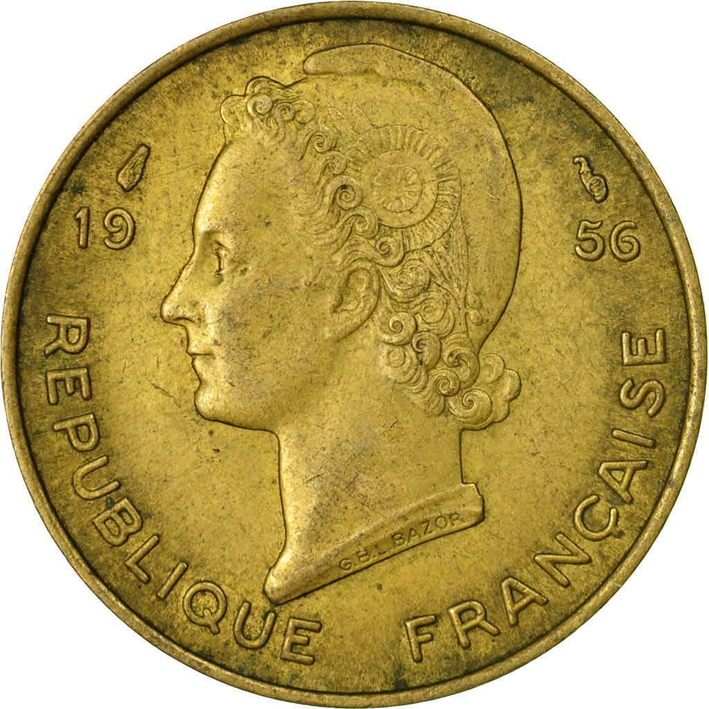 Coin, French West Africa, 10 Francs, 1956, Paris, F(12-15), Aluminum-Bronze