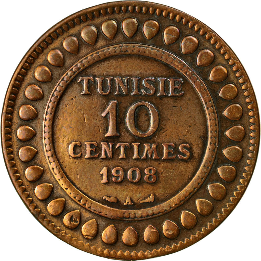 Coin, Tunisia, Muhammad al-Nasir Bey, 10 Centimes, 1908, Paris, AU(50-53)