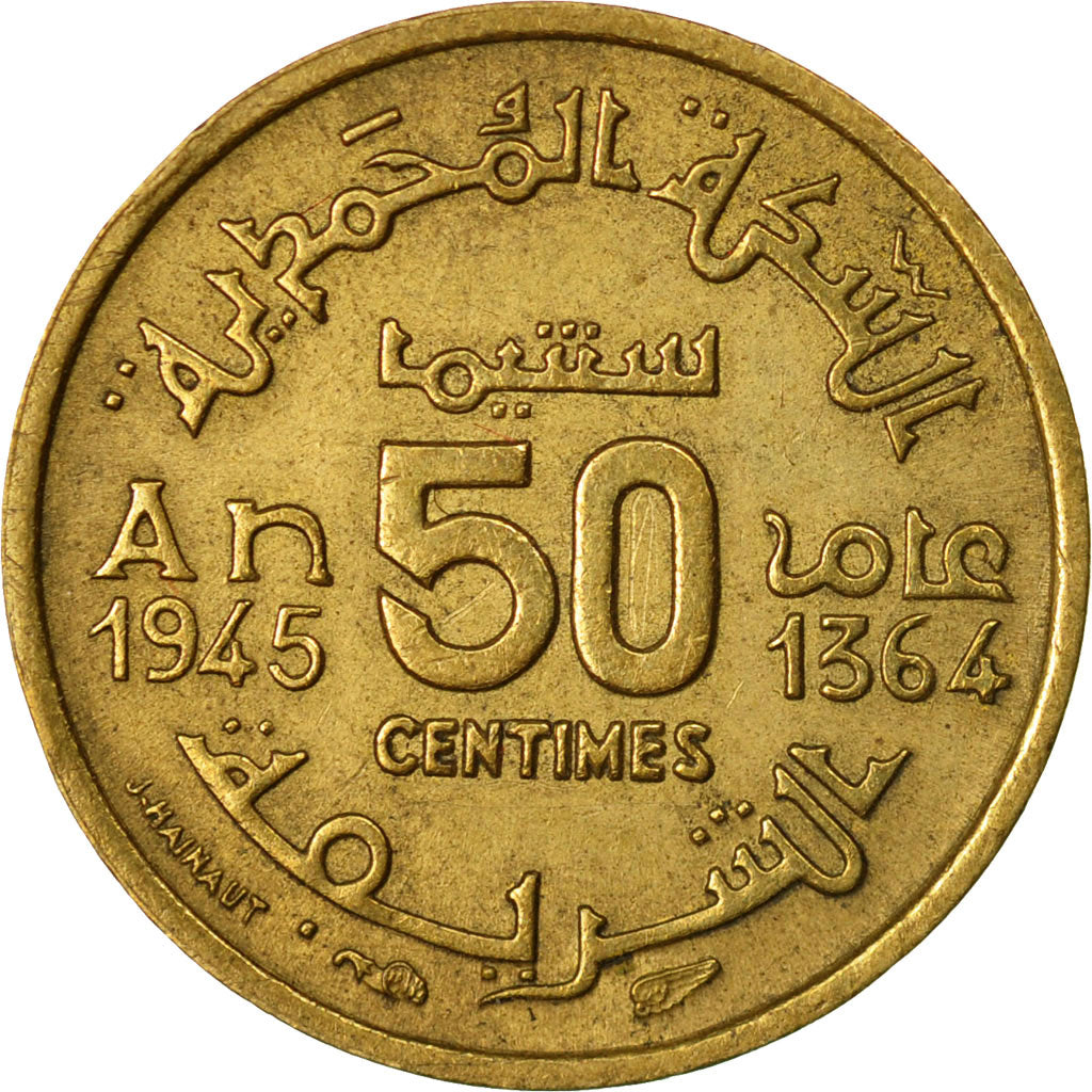Coin, Tunisia, Anonymous, 50 Centimes, 1945, Paris, EF(40-45), Aluminum-Bronze